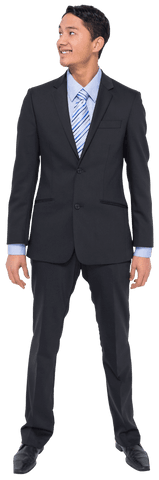 Smiling Asian Businessman in Suit Looking Sideways Transparent PNG