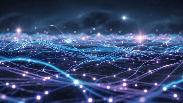 Futuristic Virtual Network with Neon Light Strands