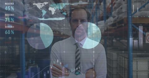 Businessman Analyzing Financial Data in Warehouse