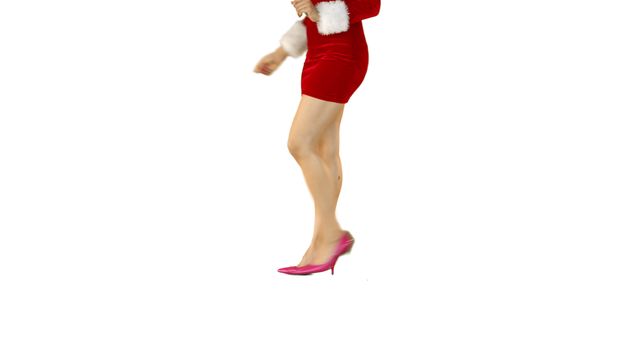 Festive Woman Walking in Red Dress and Pink Heels - Download Free Stock Images Pikwizard.com