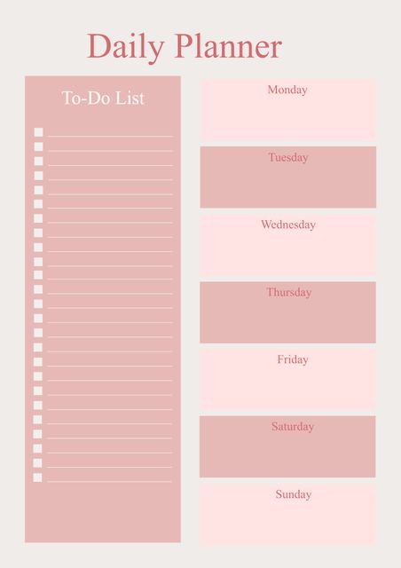 Minimalist daily planner featuring a weekly schedule on a beige background, ideal for organizing tasks and improving productivity. Great for personal and professional use, helping users keep track of daily and weekly activities.