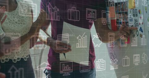 Financial Data Visualization with diverse team in Office Setting