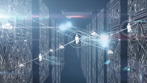 Innovative Digital Network with Data Processing Icons