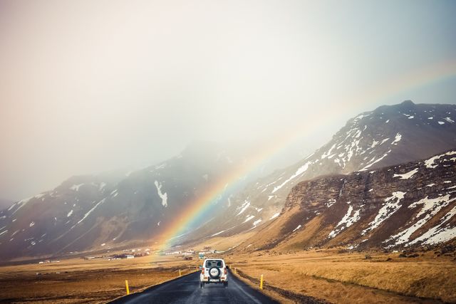 Scenic Road Trip with Rainbow Over Mountain Landscape - Download Free Stock Photos Pikwizard.com