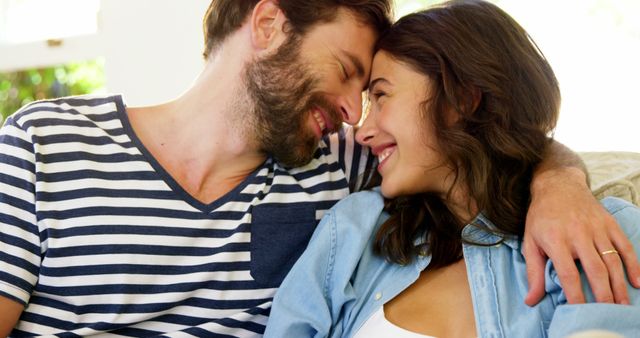 Happy Couple Cuddling on Sofa, Close Up - Download Free Stock Images Pikwizard.com