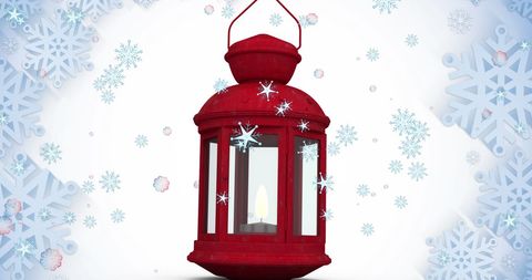 Festive Red Lantern with Snowflakes on Winter Background - Download Free Stock Images Pikwizard.com