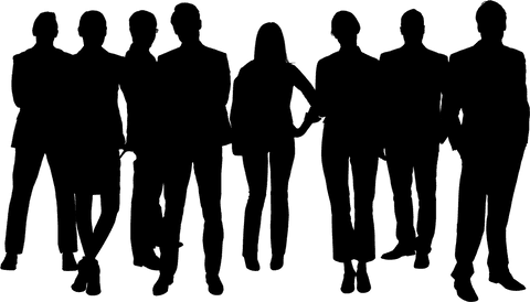 Transparent business people in discussion silhouette