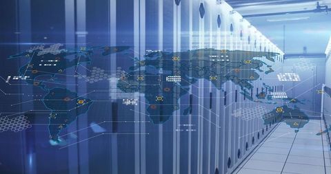 Holographic global network visualizing real-time data over server racks in enterprise data center