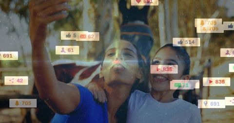 Mother and Daughter Bonding with Selfie and Social Media Interaction