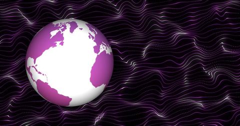 Globe Amidst Purple Digital Waves on Black Background - Download Free Stock Images Pikwizard.com