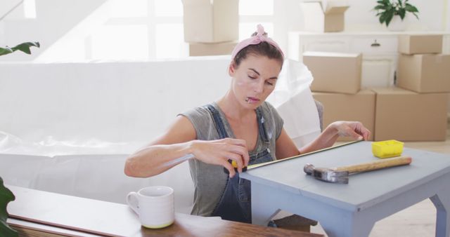 Woman Measuring Wood for Carpentry Project in New Home - Download Free Stock Images Pikwizard.com