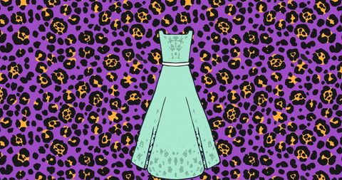 Stylish dress icon on bold leopard print background