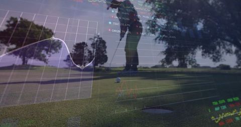 Golfer Analyzing Putt with Overlay of Financial Graphs