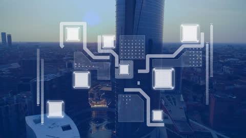 Animated Network Connections with Cityscape Background