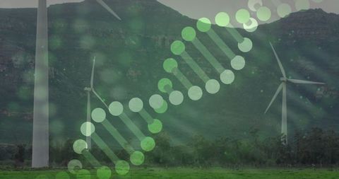 Blending green energy and science: wind turbines with dna overlay
