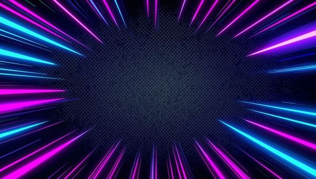 Neon Magenta Cyan Radial Speed Lines with Halftone Center for Cyberpunk Design
