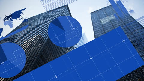 Global Data Animation Overlaying City Skyscrapers
