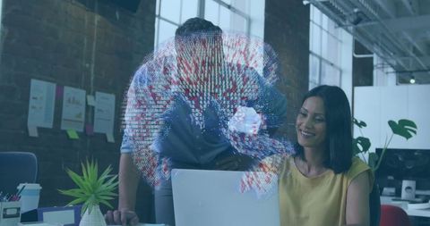 Coworker Teaching Insights with Data Visualization in Modern Office