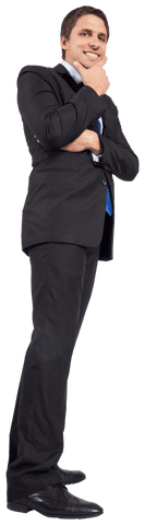 Smiling Businessman with Thoughtful Pose on Transparent Background