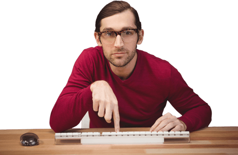 transparent portrait man pointing keyboard working desk office - Download Free Stock Videos Pikwizard.com