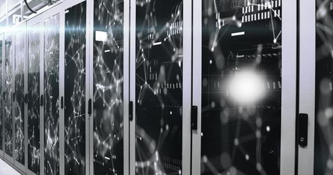 Futuristic Server Room with Digital Networks Overlay - Download Free Stock Images Pikwizard.com