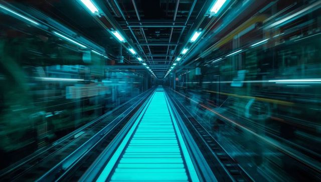 Futuristic Walkway in High-Tech Corridor with Glowing Details