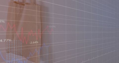 Stock market fluctuations with beige bag background