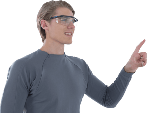 businessman gesturing and smiling in transparent smart glasses - Download Free Stock Videos Pikwizard.com