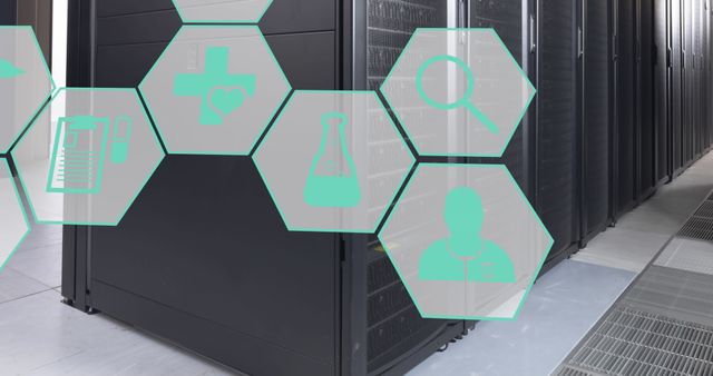 Medical Research Icons Displayed in Modern Server Room - Download Free Stock Images Pikwizard.com