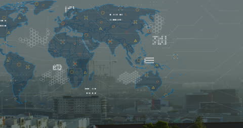 Futuristic Global Connections Over Cityscape with Digital Interface