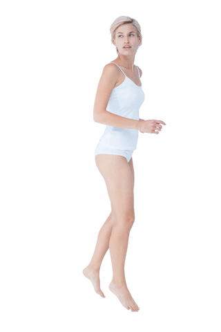 Caucasian Woman in White Casual Wear on Transparent Background