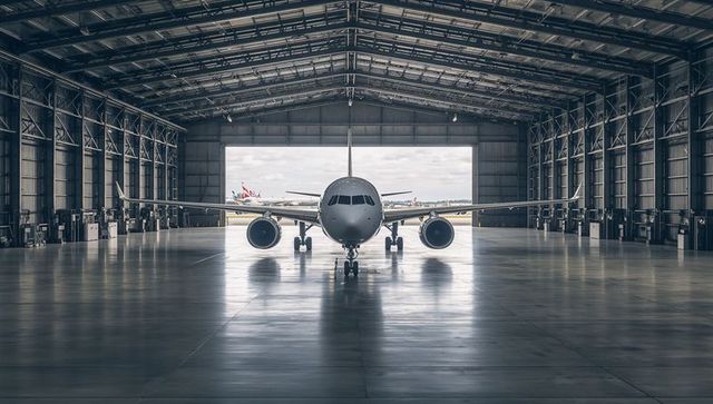 Commercial Jet Maintenance in Spacious Hangar Environment