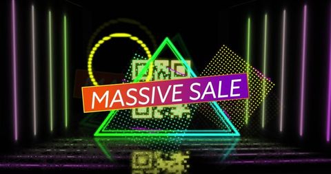 vibrant neon sale banner with qr code on reflective surface - Download Free Stock Images Pikwizard.com