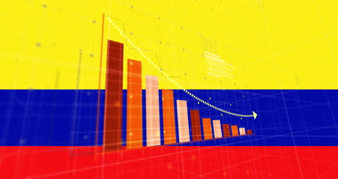Financial Data Charts Overlaid with Colombian Flag Colors