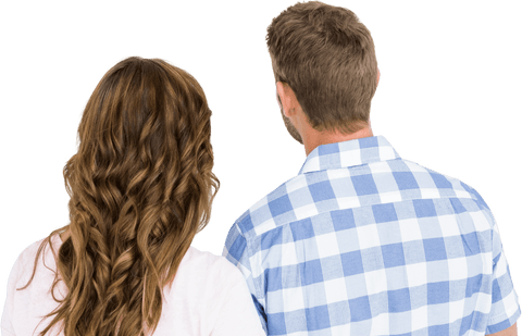 Transparent Rear View of Couple with Casual Clothing