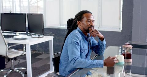 Businessman Relaxing with Coffee in Modern Office Setting