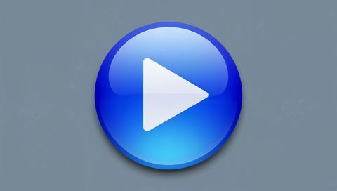 Glossy blue play button icon with glassy reflection and soft shadow for media ui