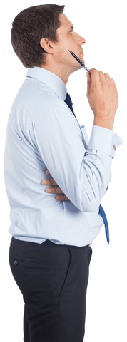 Transparent Thoughtful Businessman Contemplating with Pen