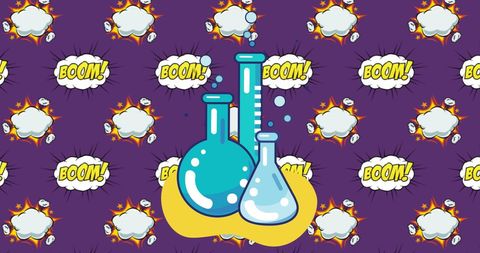 Playful Chemistry Illustration with Cartoony Explosions and Laboratory Glassware - Download Free Stock Images Pikwizard.com