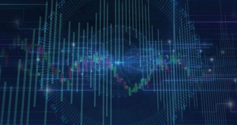 Digital Financial Chart with Candlestick Bars and Analytics