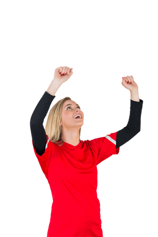 Cheering Sports Fan Woman Excited in Red Jersey on Transparent Background