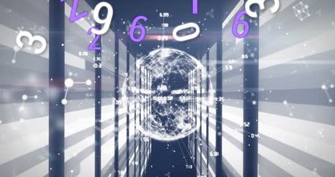 Digital Network Connections Over Server Racks Animation