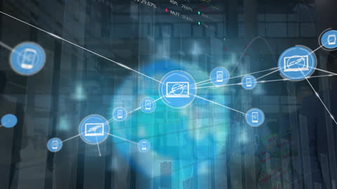 Global Network Connectivity and Data Visualization Animation Overlay