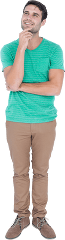 Transparent Young Adult Male in Pondering Pose with Green T-Shirt
