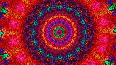 Vibrant Psychedelic Mandala Kaleidoscope Radial Floral Geometry Neon Decorative Pattern