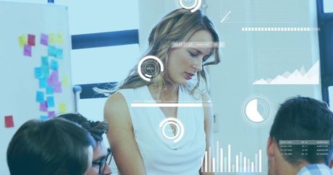 Mid adult woman leading data-driven team meeting