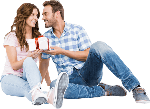 Joyful Couple with Gift Transparent Background