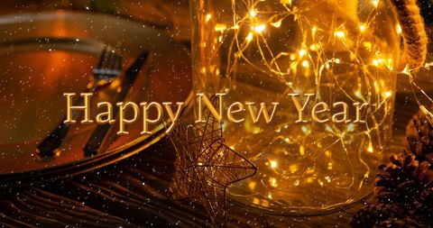 Warm new year greeting with cozy decorations