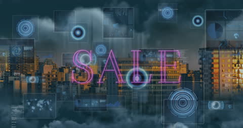Digital Sale Promotion Over Cityscape with Data Visualization