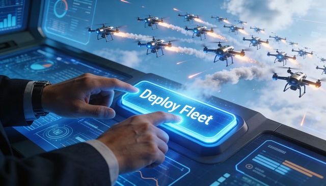 Deploying Drone Fleet from Tactical Command Console with HUD Controls and Telemetry